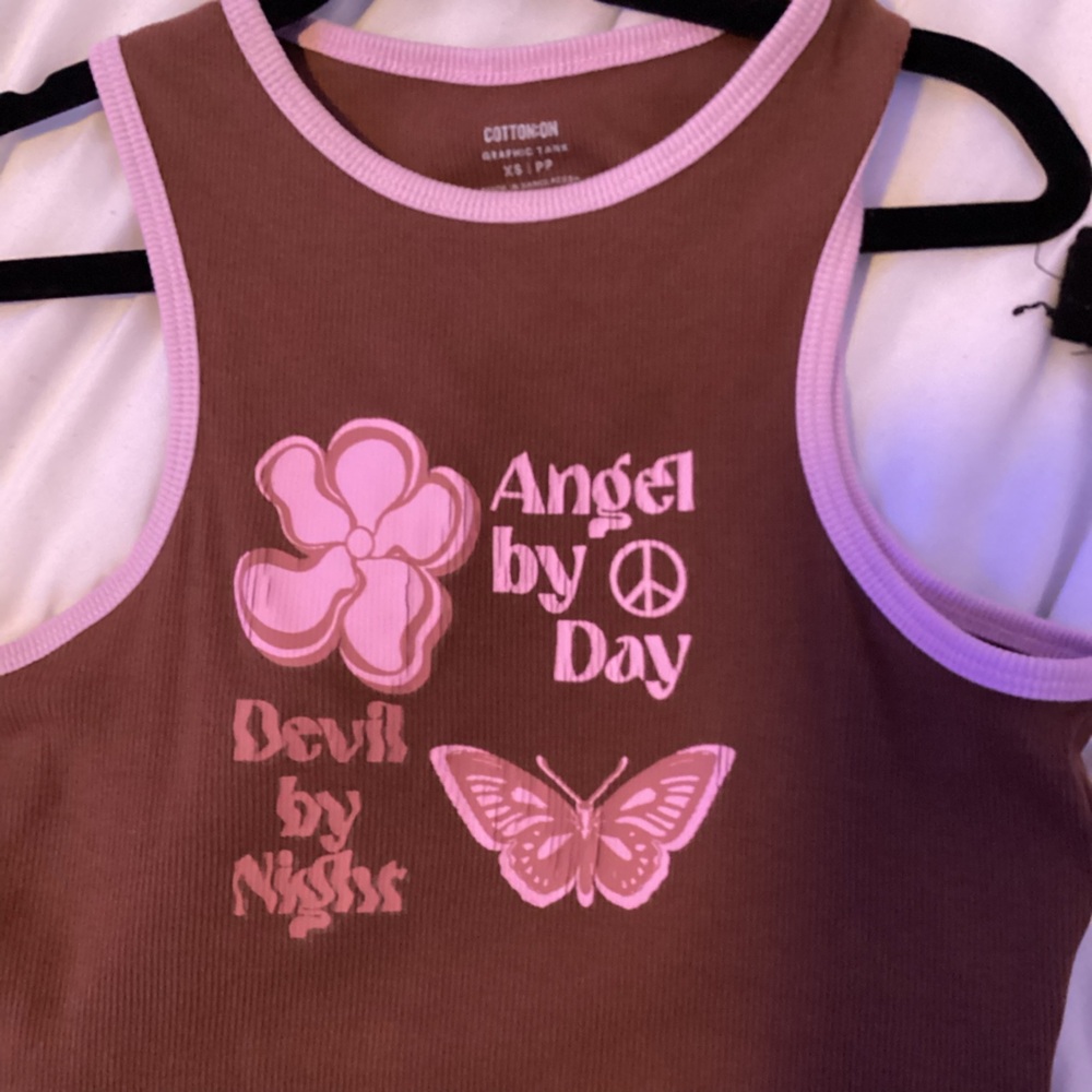 Cotton On Brown Tank with Pink Trim
